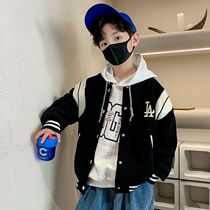 Boy baseball suit jacket Early spring 6 years old Child 7 Boy 8 CUHK Scout 9 handsome 10 Fried Street 12 Black 13 Blouse