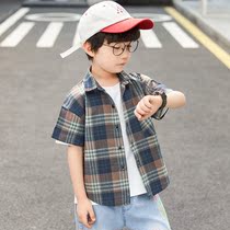  Boys  Shirts Summer short-sleeved cotton tops 4-year-old children 5 boys 7 summer 8 Students 9 Plaid 10 thin shirts 6