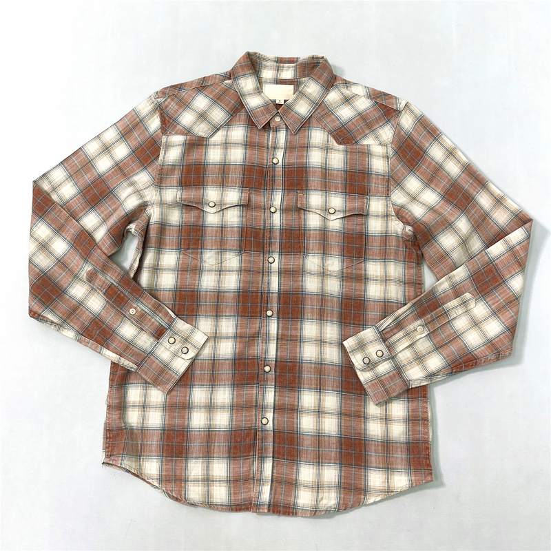 Men's Long-Sleeve Shirt, Cotton, Washed, Vintage American Style, Plaid, Turn-Down Collar, Loose Fit, Double Pockets, Snap-Button Shirt