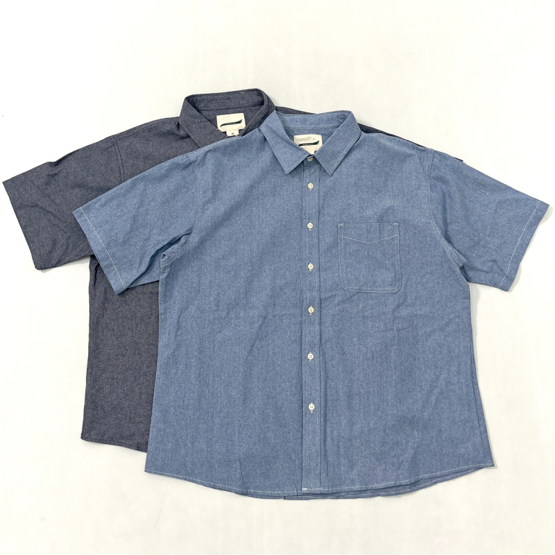 Korean Men's Denim Short-Sleeve Shirt, Cotton Washed, Vintage-Style, Turn-Down Collar, Drop Shoulder, Loose Fit, Single Pocket Shirt