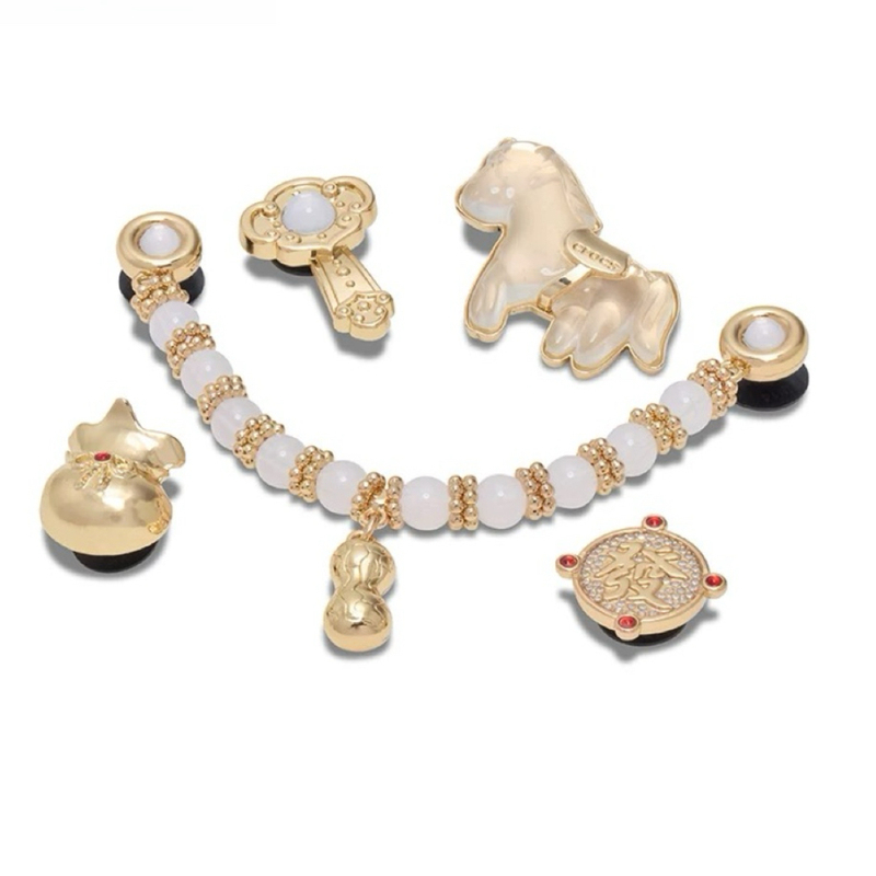 Official Website Tan Jianci Same Style Crocs Accessories Jibbitz Charms Gold and Jade Five-Piece Set