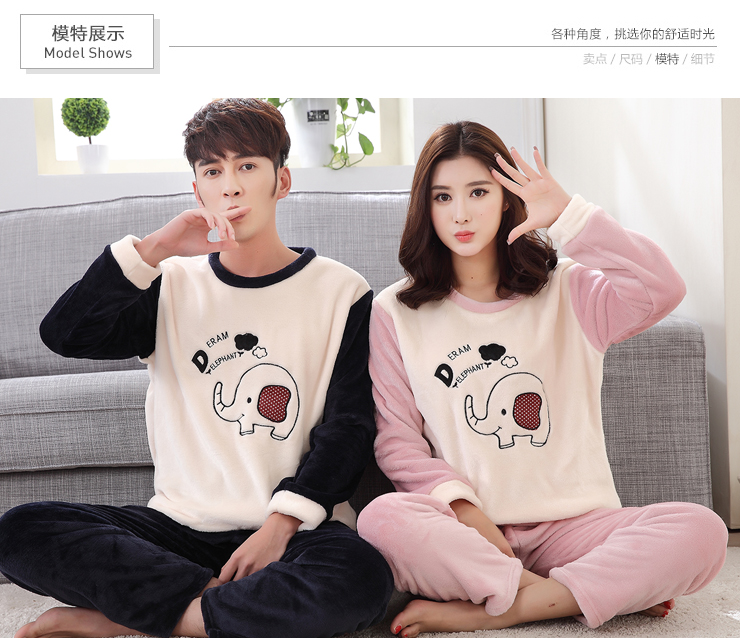 Dễ thương bên ngoài người đàn ông và phụ nữ mô hình mùa thu và mùa đông người đàn ông tay dài mỏng sang trọng gia đình trẻ em quần áo cặp đôi đồ ngủ cộng với nhung các kiểu đồ bộ may đẹp