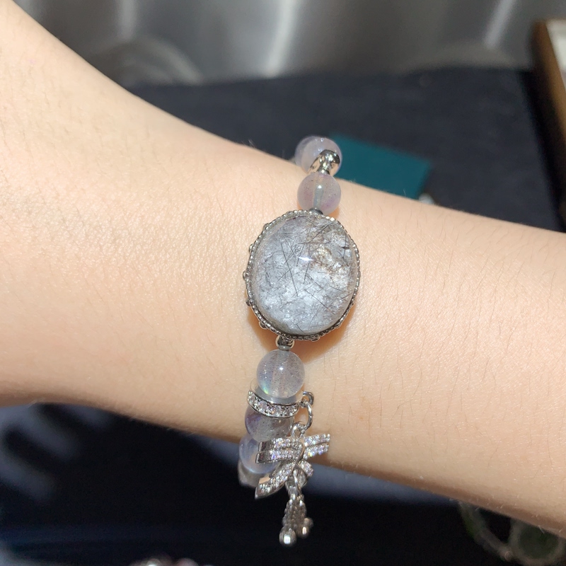 Starlight Silver Ghost Wearing Black Hair Egg-Shaped Pendant S925 Magic Box Bracelet Gray Moonlight Alloy Accessory Natural Vision Crystal