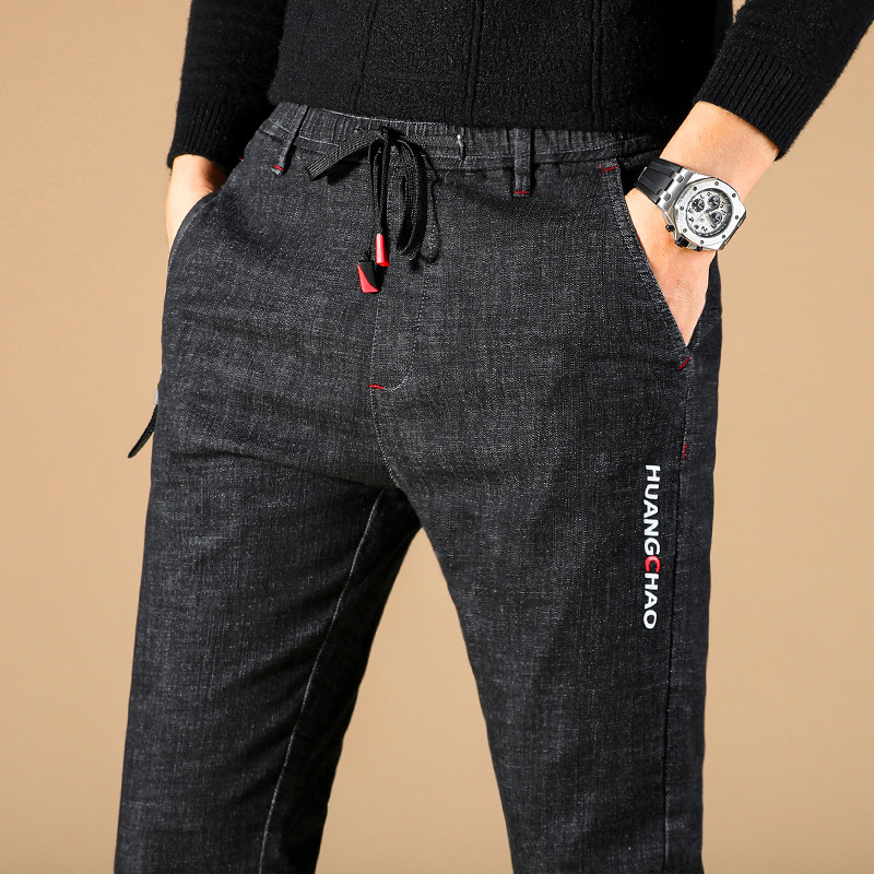 Spring Casual Denim Jeans Male Tide Cards Letters Print Tightness Student Teen Sashimi Pants Spring And Autumn