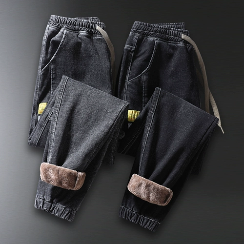 Зимние демисезонные джинсы, штаны для отдыха, увеличенная толщина
