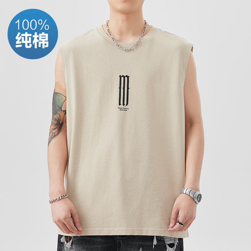 Summer Thin Basketball Training Fitness Vest Men's Pure Cotton Sleeveless T-Shirt Men's Round Neck Top Clothes