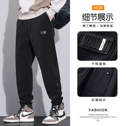 Мужские зимние спортивные демисезонные утепленные вельветовые штаны для отдыха