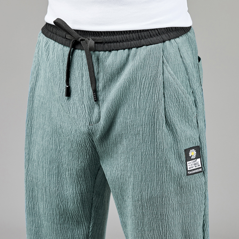 Summer ultra thin ice wire air conditioning 9 pants sports leisure nine pants men relaxed tight tight leg linen pants
