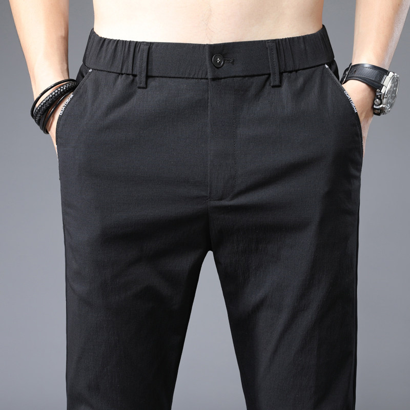 Ice Silk Men Pants Summer Thin men's casual long pants loose straight cylinder middle-aged dad Spring and autumn money Western pants suit