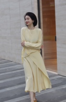 Summer goose yellow 30 mmie pounds of real silk long sleeve round necklace with lotus leaf side half skirt