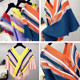 Contrast color striped V-neck bat sleeve ice silk knitted sweater women's 2021 European station new blouse loose thin top