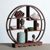 Chicken wing wood solid wood antique rack new Chinese round small Duobaoge teapot handicraft rack ornaments display rack