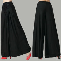 Modern dance pants new ballroom dance waltz wide leg pants Crystal hemp dance practice trousers throw pants