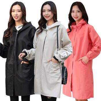 New Style Smock for Men and Women, Autumn and Winter, Fleece-Lined, Waterproof, Fashionable Apron, Household Long-Sleeved Work Clothes, Zippered Top