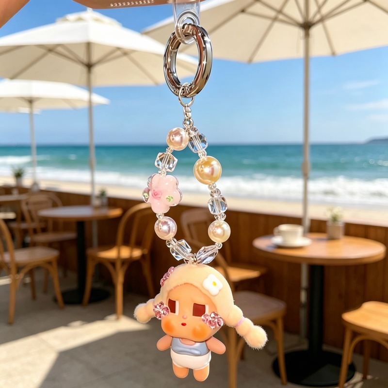 Crying Doll Beaded Phone Chain Keychain Camera Ccd Pendant Decoration Gift for Best Friend Gemstone Jewelry