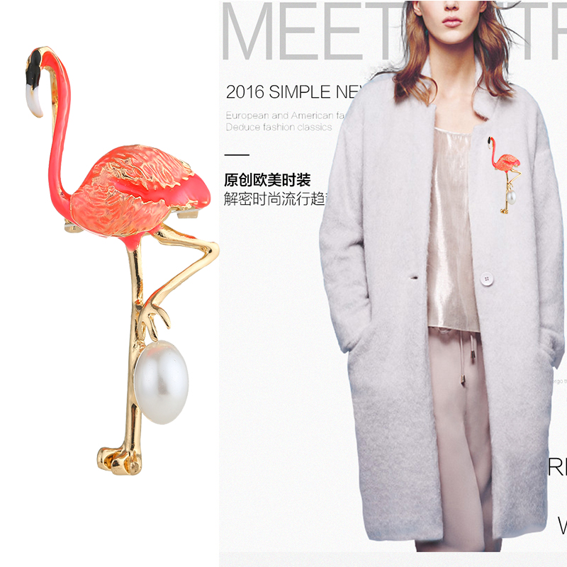 Ngọc trai trâm cài thời trang nữ áo khoác pin pin Hàn Quốc hoang dã cá tính phụ kiện flamingo trâm cài cài áo công sở đẹp