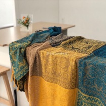 Foreign trade Mediterranean sofa Plush sofa towel blanket Tibetan national wind striped Chenille sofa blanket pad cover