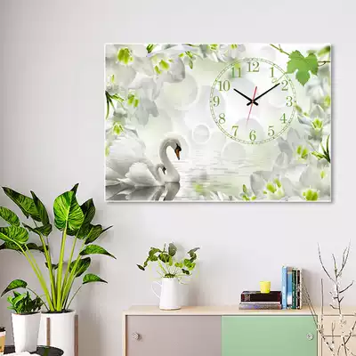 Crystal film single-link frameless decorative painting mute wall clock distribution box living room dining room hanging painting hipster Swan