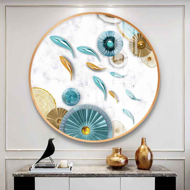 Nine Fish Plot Decoration Painting into the Outdoor Wall Wall Hung Painting Dining Hall Aisle Aisle Living Room Creative Round Light Extravagant Crystal Porcelain