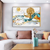 Light and luxurious living room decoration painting modern minimalist creative hanging bell hanging painting single crystal porcelain painting uni-linked restaurant mural clock