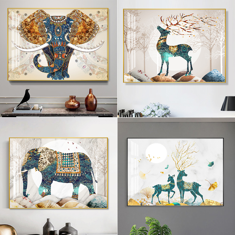 Living Room Decoration Painting Distribution Meter Box Sofa Background Wall Hanging Painting Xuanguan Crystal Porcelain Elephant single Dining Hall Mural Elk Deer