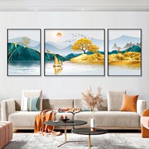 Rich Water Gold Mountain Living Room Decoration Painting New Chinese Style Sofa Background Wall Hanging Painting Triplex Scenic Crystal Porcelain Landscape Painting Fresco