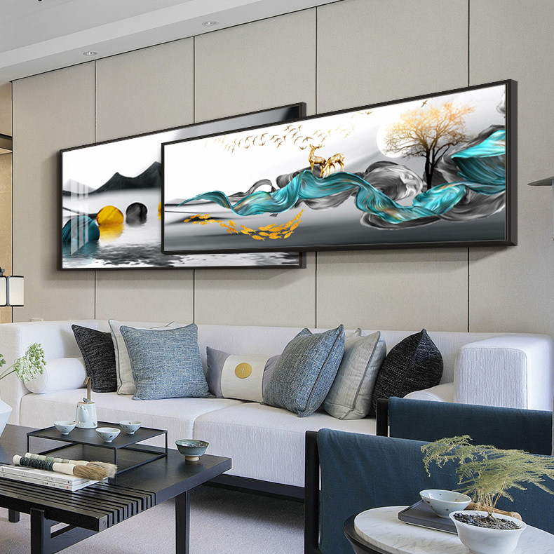 Modern minimalist superimposed painting Decorative Painting Double Hanging Painting Elk Deer Light Lavish Mural Living Room Sofa Background Wall Rear Crystal Porcelain Painting