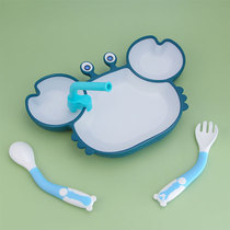 Baby plate Baby children tableware Silicone grid Suction cup set Learn to eat training auxiliary food bowl spoon fork