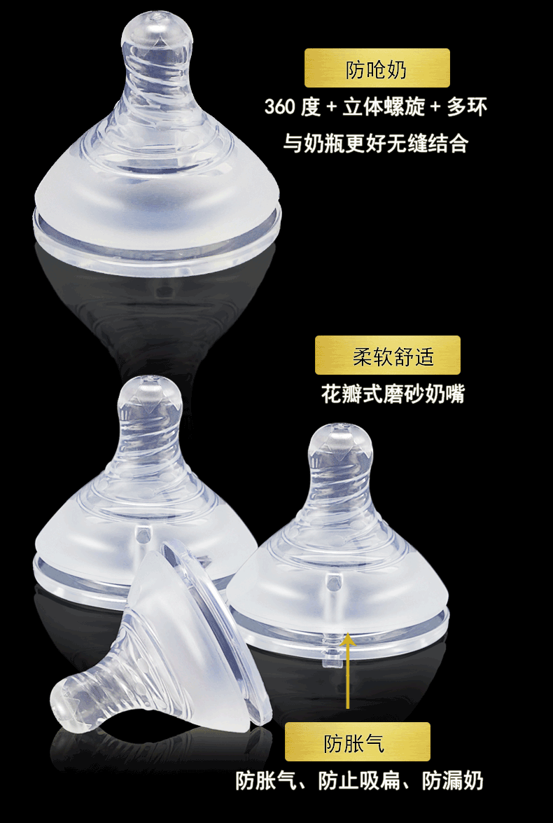 3只婴儿硅胶断奶神器宝宝仿真奶嘴母乳实感新生儿奶头超软宽口径商品详情图