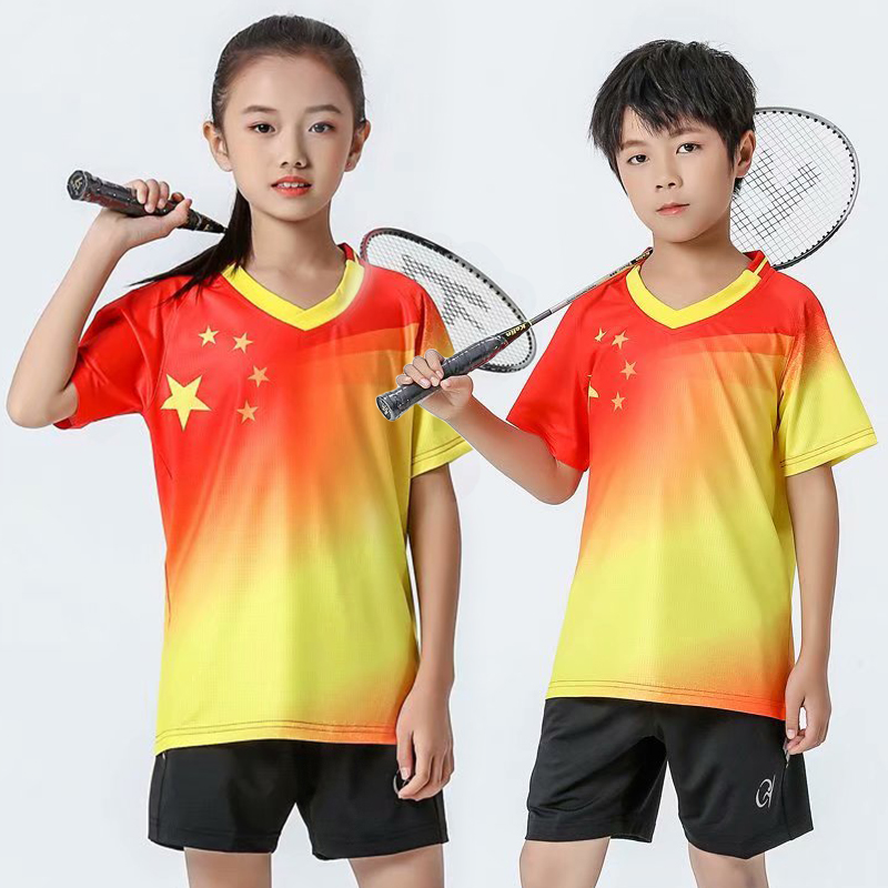 Badminton blouses patriotic sports culture shirt ping-pong ball short sleeve T-shirt male and female child adult summer free custom