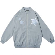 Towel embroidered stars baseball uniform women 2021 new autumn and winter loose Korean Hip Hop Street Cardigan student coat