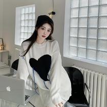 White pullover sweater womens autumn and winter New 2021 Korean loose lazy spring and autumn wear design sense minority