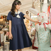 Maternity dress Summer wear age-reducing fashion Japanese navy collar loose dress College style medium long French bellflower skirt