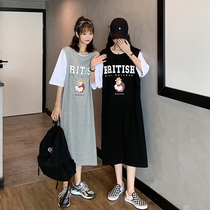 Pregnant women summer out dress summer fashion mom over the knee long net red skirt does not show fashion loose dress