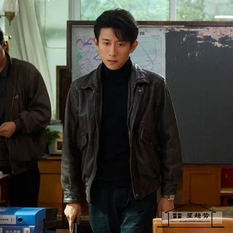 Zhang Yishan's Same Style Leather Jacket from the Show "The Bureau of Criminal Affairs" for Men, Spring and Autumn, Hong Kong Style Retro Lapel Jacket, Large Size Motorcycle Jacket