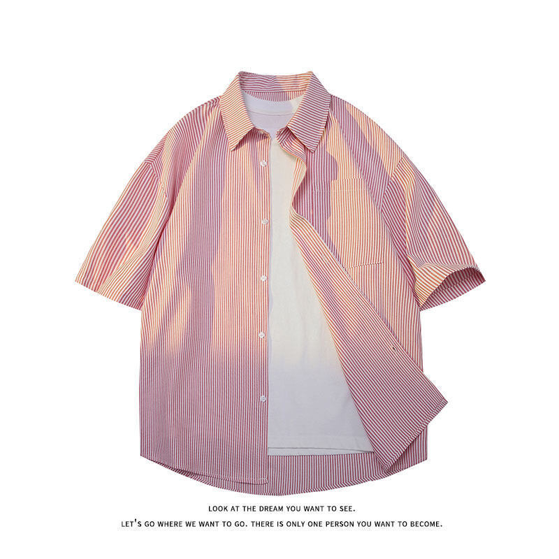 Zhang Ziqiang Style Striped Short-Sleeve Men's Loose Shirt Summer Jacket Oversized Plus Size Zhu Yilong Merchandise Zhang Ziqiang Style Striped Short-Sleeve Men's Loose Shirt Summer Jacket Oversized Plus Size Zhu Yilong Merchandise