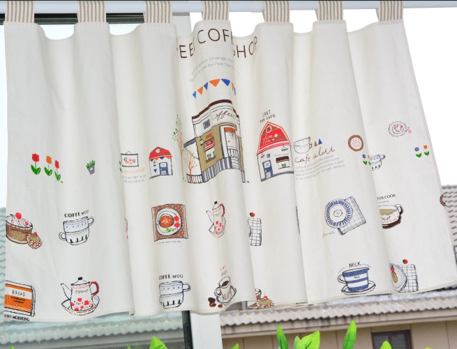 Phim hoạt hình Bắc Âu cotton lanh rèm ngắn rèm Nhật Bản rèm nhà bếp vách ngăn bụi rèm cà phê rèm miễn phí - Phụ kiện rèm cửa bán thanh treo rèm cửa