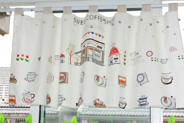 Phim hoạt hình Bắc Âu cotton lanh rèm ngắn rèm Nhật Bản rèm nhà bếp vách ngăn bụi rèm cà phê rèm miễn phí - Phụ kiện rèm cửa bán thanh treo rèm cửa