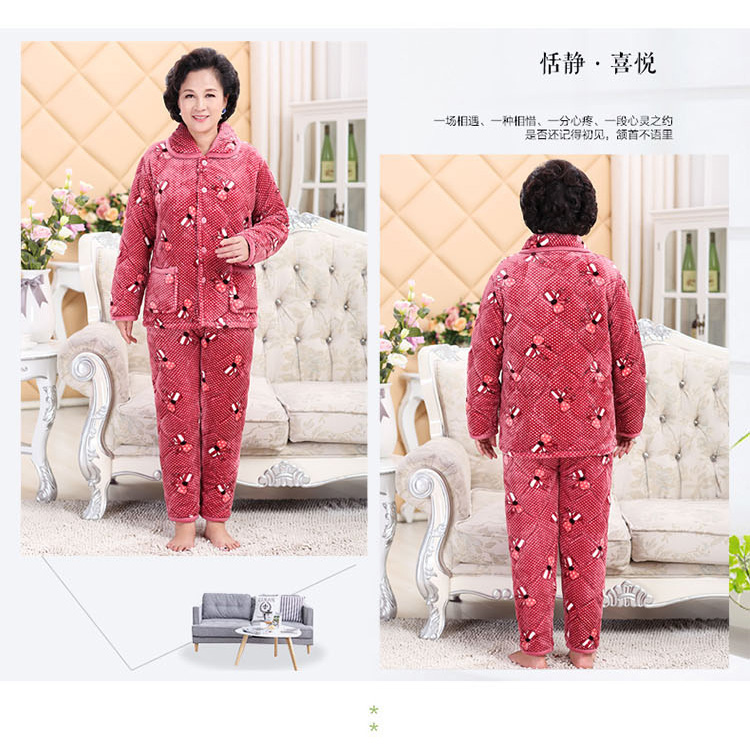 Mùa thu và mùa đông tuổi trung niên ấm áp nhung nhung đồ ngủ phụ nữ dày bộ bông phục vụ nhà phụ nữ tăng mùa đông bộ mặc nhà