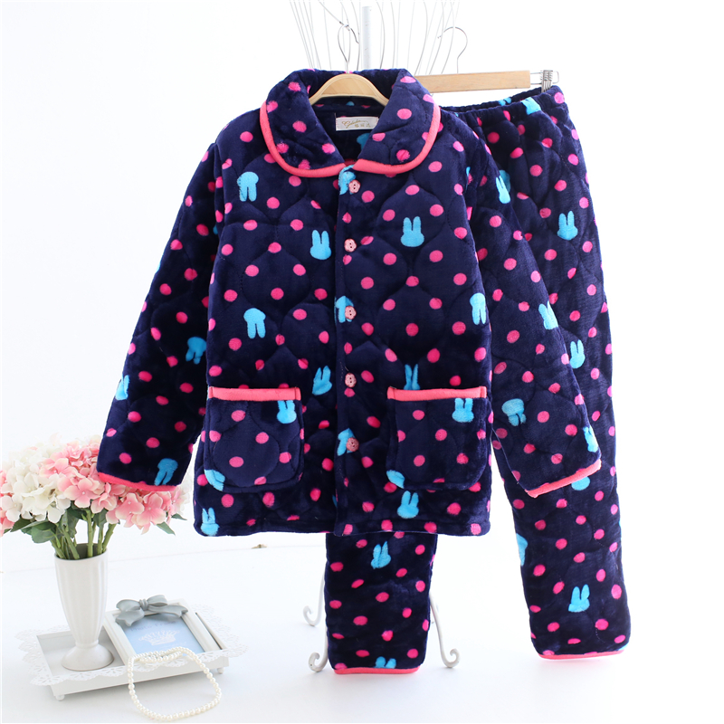 Bộ đồ ngủ nữ mùa đông dày ba lớp lông cừu san hô flannel dịch vụ nhà ấm áp phù hợp với mẹ kích thước lớn đồ pijama
