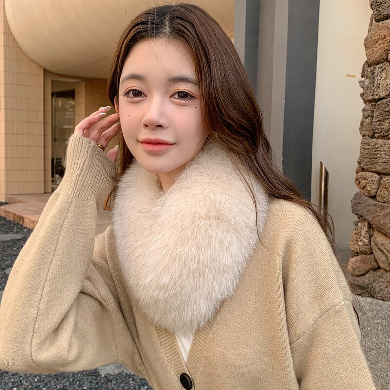 Zhang Yuanying Style Double-Sided Fur Fox Fur Scarf for Women with Rex Rabbit Fur Lining, Korean Style Versatile Fur Neck Warmer with Real Fur Collar Zhang Yuanying Style Double-Sided Fur Fox Fur Scarf for Women with Rex Rabbit Fur Lining, Korean Style Versatile Fur Neck Warmer with Real Fur Collar