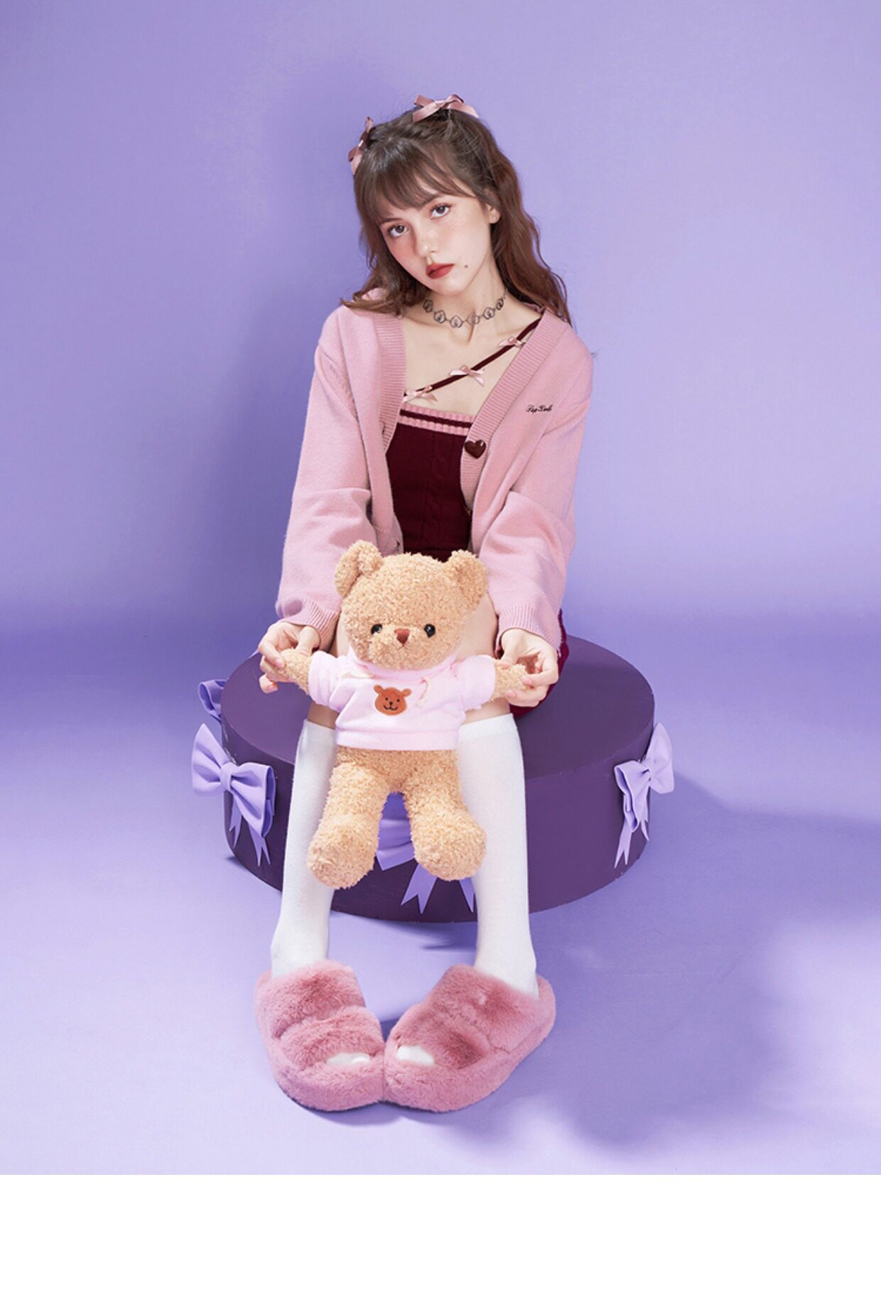 Стильные костюмы sagidolls少女斗志 #奶派甜心#粉色浪漫纯欲毛衣连衣裙套装显瘦乖