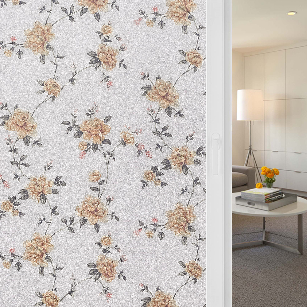 Frosted Anti-Peep Glass Stickers Windows Light Transmission Opaque Makeup Room Anti-Walk Light Bathroom Shading Window Floral Paper Cling Film
