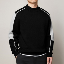 Momake semi-turtleneck sweater men autumn and winter cotton thick warm inner collar knitted base shirt tide