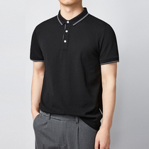 Mormacko summer thin ice silk lapel polo shirt mens short sleeve T-shirt Slim casual stripes high-end body shirt tide