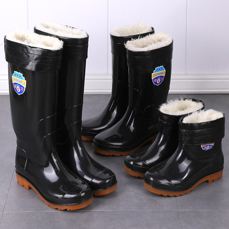 Winter plus velvet thickened water shoes outer wear warm cotton water boots bucket shoes thick bottom wear-resistant non-slip medium and high barrel rain boots men