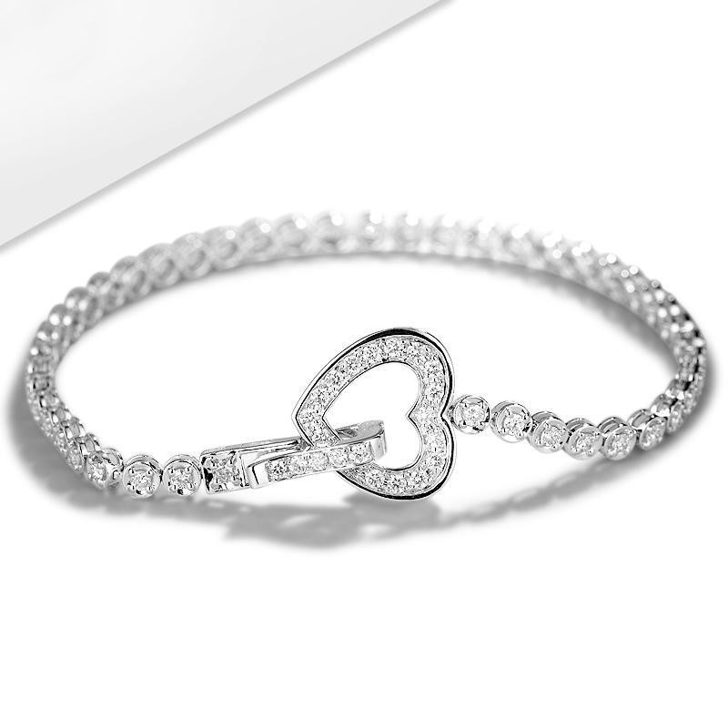 Bao Shijia White 18K Gold Heart-Shaped Diamond Bracelet Full of Diamonds for Women Luxurious Cluster-Set Heart-Shaped Real Diamond Bangle Full Diamond Jewelry