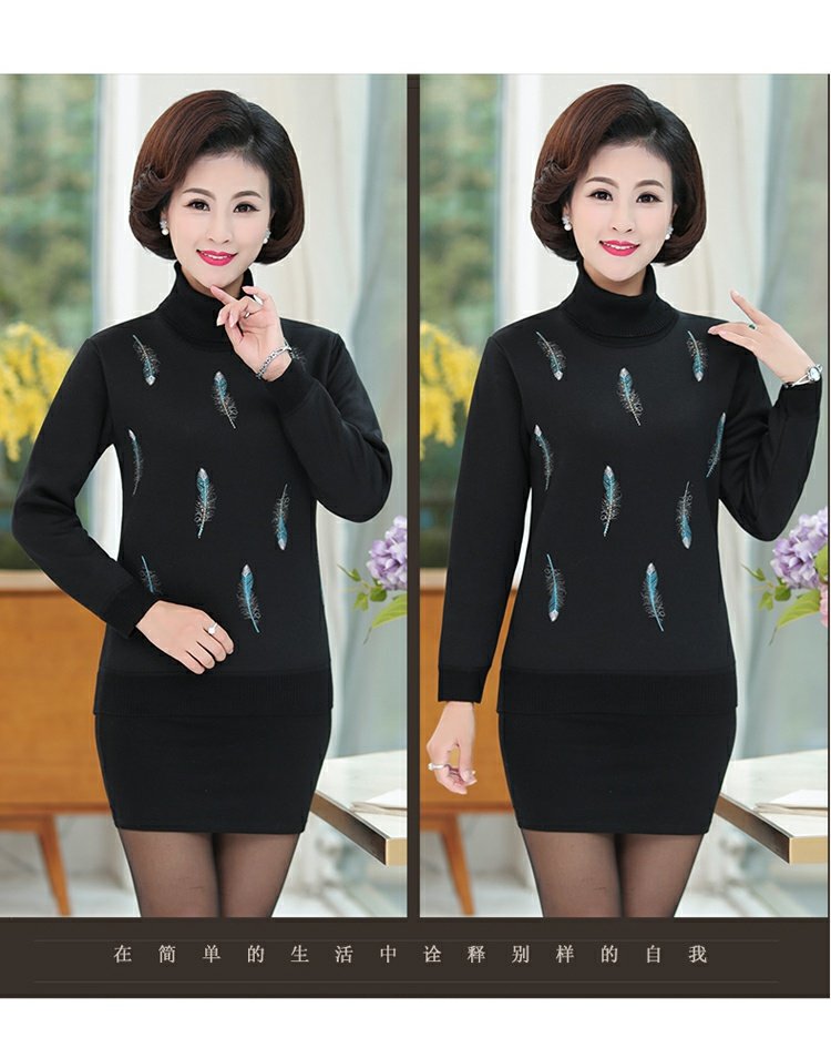 Áo len nữ cổ cao cộng với nhung dày mùa thu đông mới ấm áp bên trong áo sơ mi đáy quần áo trung niên mùa đông 40 tuổi 50 áo kiểu tuổi trung niên
