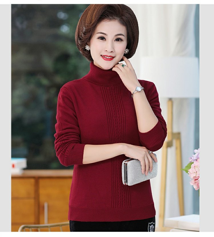 Áo len mẹ mùa thu đông quần áo cộng với áo len dệt kim nhung dày trung niên ấm áp bên trong chiếc áo sơ mi đáy 40 tuổi 50 áo kiểu trung niên hàn quốc