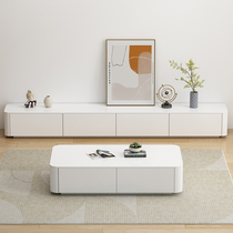 Solid wood TV cabinet modern minimalist living room household floor-standing storage cabinet rounded corner floor cabinet coffee table TV cabinet combination